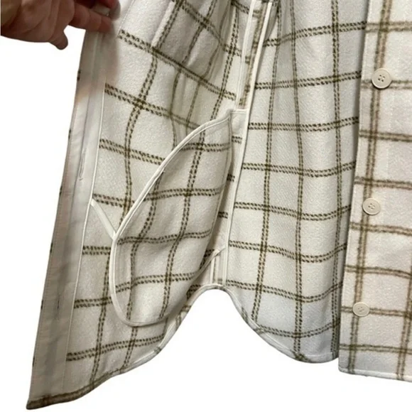 Women’s Treasure & Bond Plaid Puff Sleeve Shacket Shirt Jacket Ivory XS NWT - Picture 8 of 13